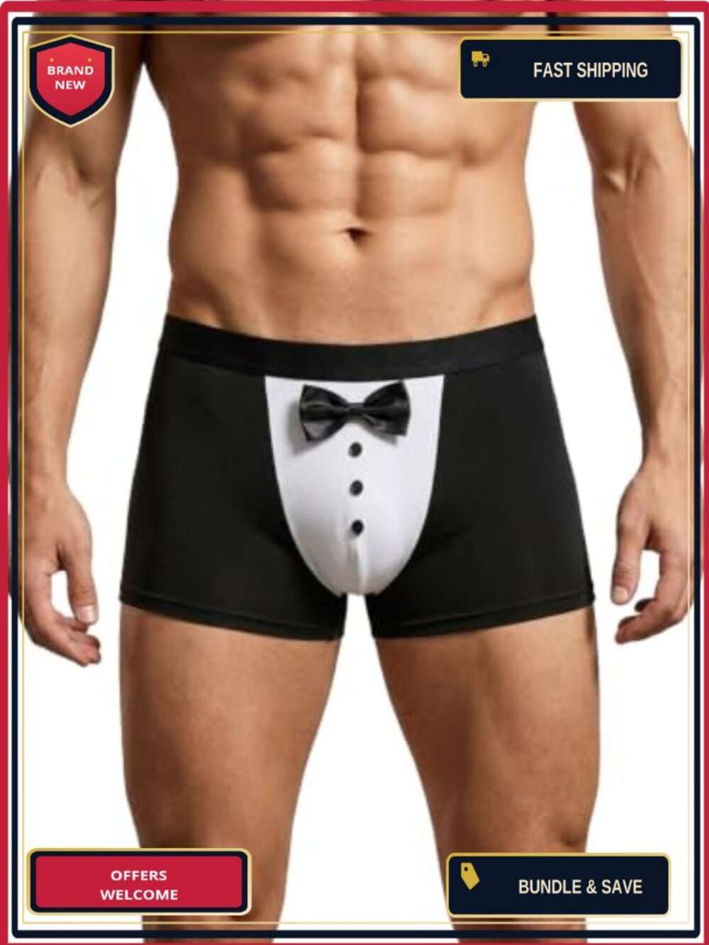 Mens Tuxedo Bow Boxer Briefs Cosplay Sexy Underwear Stretch Novelty